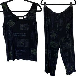 Vintage 90s Chico’s Travelers Set | Boho Tribal Tank & Ruffle Hem Pants | Sz 1